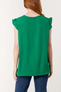 Made in Italy Frill Sleeve Top - Green