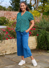 Load image into Gallery viewer, Dreams Ditsy Bloom Frill Edge V Neck Blouse - Navy