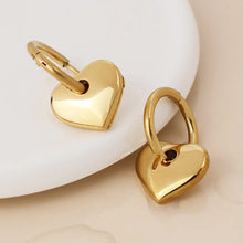 Load image into Gallery viewer, POM Waterproof Gold Plated  Hoop &amp; Smooth Heart Earrings
