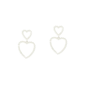 Silver Double Heart Drop Earrings