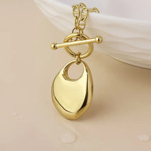 Load image into Gallery viewer, POM Celeste Gold Plated Oval Pebble T-Bar Necklace