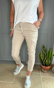 Beige Magic Stretch Cargo Trousers