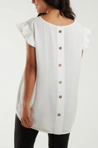 Ivory Frill Sleeve Button Back Top