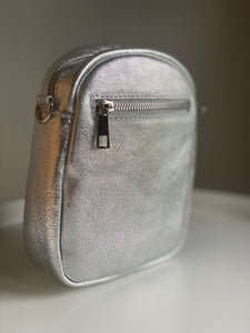 Silver Small Leather Cross Body Bag