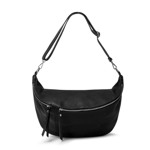 Italian Leather Large Sling Bag - Black