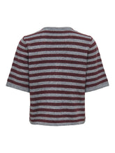 Load image into Gallery viewer, ONLY 2/4 Sleeve Crew Neck Striped Cardigan - Grey/Port