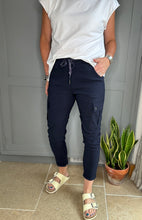 Load image into Gallery viewer, Navy Magic Stretch Cargo Trousers