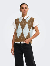 Load image into Gallery viewer, ONLY Argyle Knit Tank -Camel/Grey
