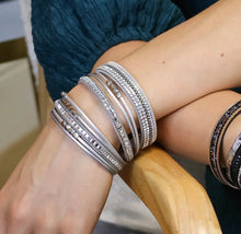 Load image into Gallery viewer, POM Grey Leather and Glass Multi Strand Bracelet
