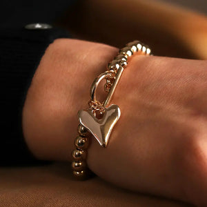 POM Golden Bead & Heart Charm T-Bar Bracelet