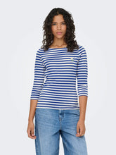 Load image into Gallery viewer, ONLY 3/4 Boat Neck Striped Top - Blue/White