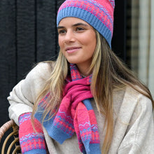 Load image into Gallery viewer, POM Denim Blue &amp; Pink Fair Isle Pull Through Scarf