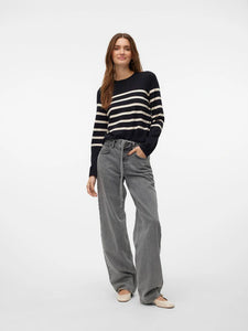 Vero Moda Black & Cream Striped Long Sleeve Jumper