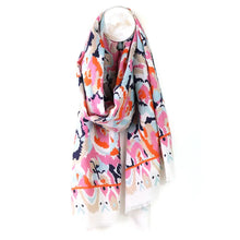 Load image into Gallery viewer, POM White &amp; Coral Abstract Ikat Scarf