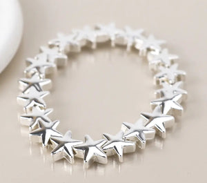 POM Silver Plated Polished Stars Stretch Bracelet
