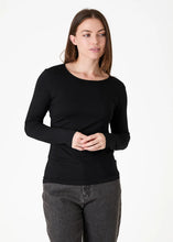 Load image into Gallery viewer, DREAMS Viscose Jersey Long Sleeve Scoop Neck Top - Black