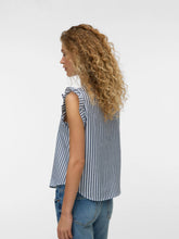 Load image into Gallery viewer, Vero Moda Linen/Cotton Striped Summer Top- Navy/White
