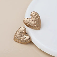 Load image into Gallery viewer, POM Golden Worn Hammered Heart Earrings
