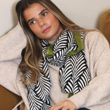 Load image into Gallery viewer, POM Green Boarder Monochrome Printed Scarf