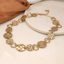 Load image into Gallery viewer, POM Golden Hammered Disc Linked Necklace