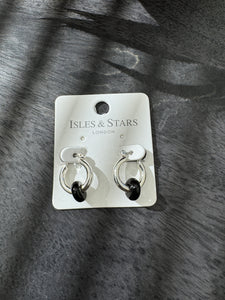 Chunky Hoop Earrings with Black Stone Bead