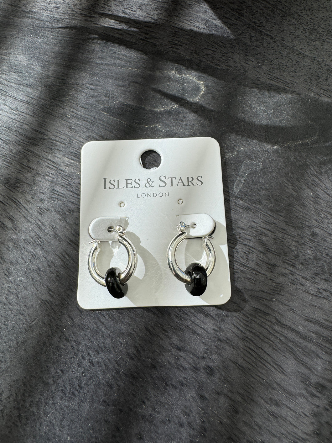 Chunky Hoop Earrings with Black Stone Bead