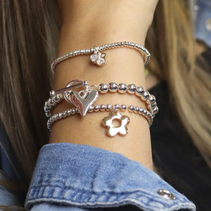 POM Silver Plated Bead Bracelet with Heart Charm