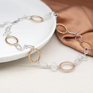 POM Silver Plated and Faux Gold Hammered Linked Hoops Necklace