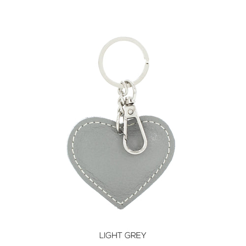 Pale Grey Leather Heart Keyring