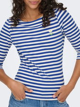 Load image into Gallery viewer, ONLY 3/4 Boat Neck Striped Top - Blue/White