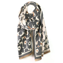 Load image into Gallery viewer, POM Grey Mix Poppy Print Jacquard Scarf