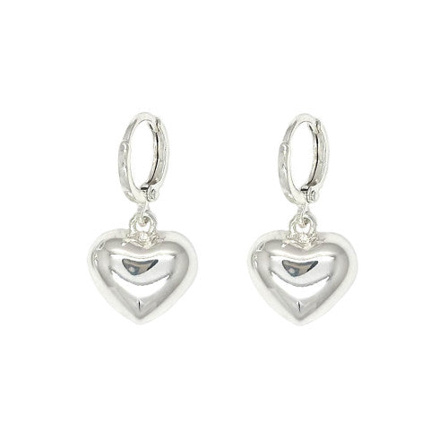 Silver Puff Heart Drop Earrings