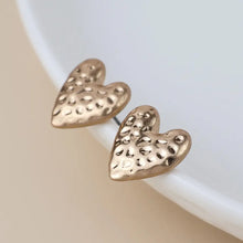 Load image into Gallery viewer, POM Golden Worn Hammered Heart Earrings