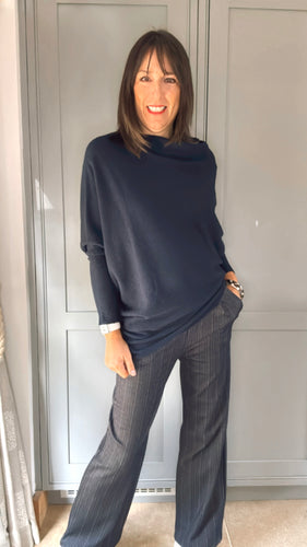 Made in Italy Asymmetric Knitted Jumper - Navy