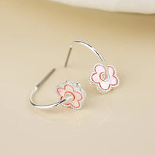 Load image into Gallery viewer, POM Silver Plated Pink Pearl Flower Hoop Earrings