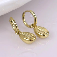 Load image into Gallery viewer, POM Waterproof Gold Plated Cowrie Shell Hoop Earrings