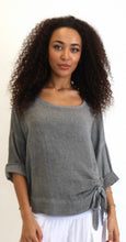 Load image into Gallery viewer, Made in Italy Gathered Tie Hemline Gauze Top - Grey