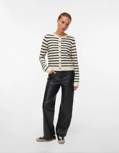 Vero Moda Crew Neck Striped Cardigan - Birch/Black