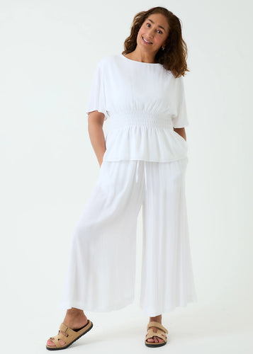 Dreams Viscose Crepe Elastic Waist Culottes - White