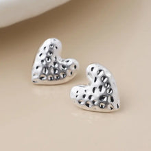 Load image into Gallery viewer, POM Silver Plated Worn Hammered Heart Earrings