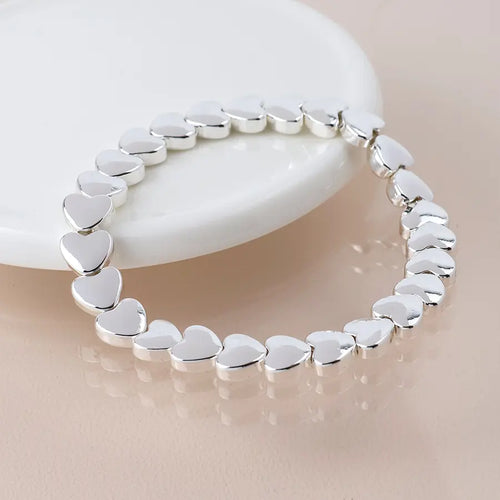 POM Silver Plated Polished Small Hearts Stretch Bracelets