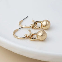 Load image into Gallery viewer, POM Faux Gold C-Hoop &amp; Ball Charm Earrings