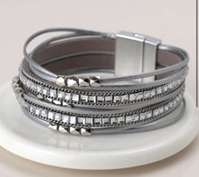 Load image into Gallery viewer, POM Grey Leather and Glass Multi Strand Bracelet