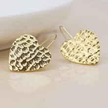 Load image into Gallery viewer, POM Waterproof Gold Plated Beaten Heart Drop Earrings