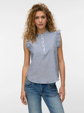 Load image into Gallery viewer, Vero Moda Linen/Cotton Striped Summer Top- Navy/White