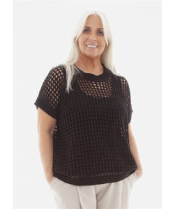 Dreams Hole Knitted Cotton Rich Top - Black