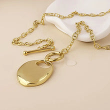 Load image into Gallery viewer, POM Celeste Gold Plated Oval Pebble T-Bar Necklace