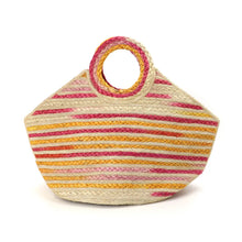 Load image into Gallery viewer, POM  Pink and Yellow Round Handle Jute Bag