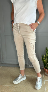 Beige Magic Stretch Cargo Trousers