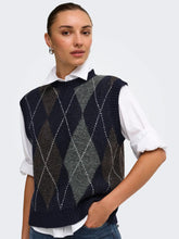 Load image into Gallery viewer, ONLY Argyle Knitted Tank Top - Navy/Grey